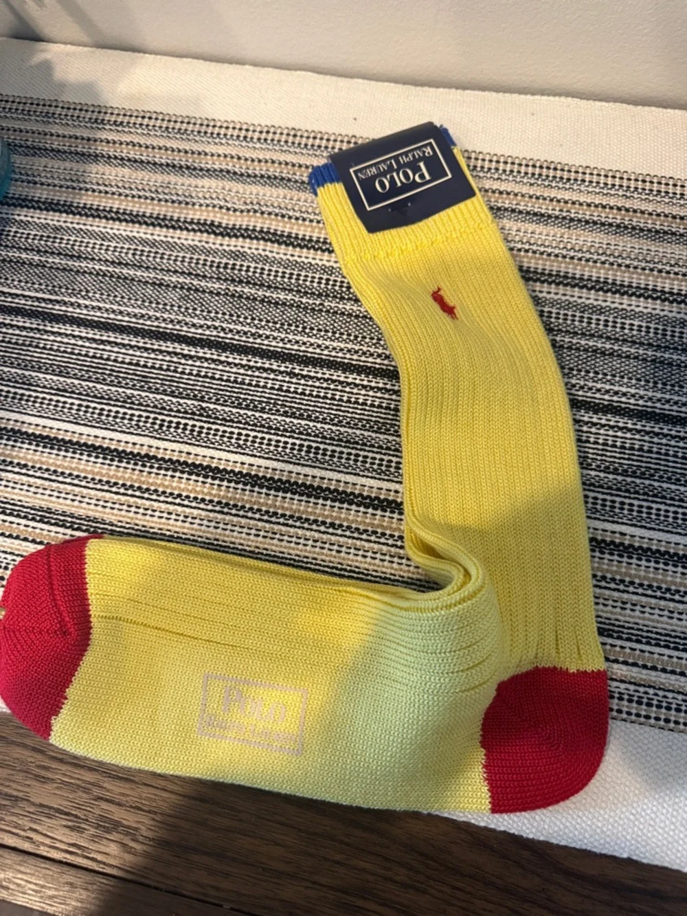 Vintage Polo Ralph Lauren Colorblock Socks Yellow Red Blue‎ Made in Japan NOS